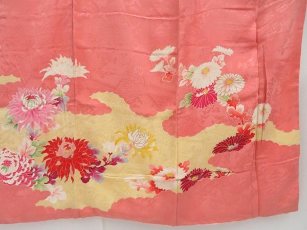 Photo7: 4214T13z820 Vintage Japanese Kimono Silk TSUKESAGE Peony Coral pink (7)