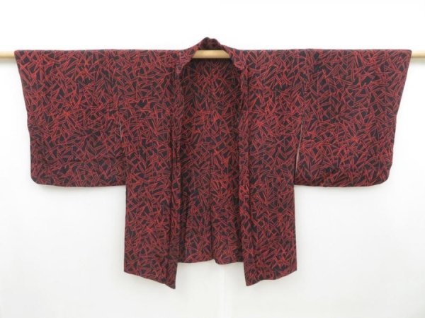 Photo6: 4217T09z480 Vintage Japanese Kimono Silk HAORI Plants Black (6)