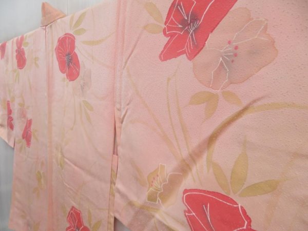 Photo2: 4220T03z440 Vintage Japanese Kimono Silk HAORI Flower Pink (2)