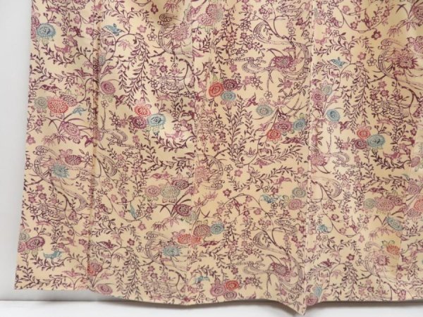 Photo4: 4220T11z900 Vintage Japanese Kimono Silk KOMON Flowers Champagne (4)