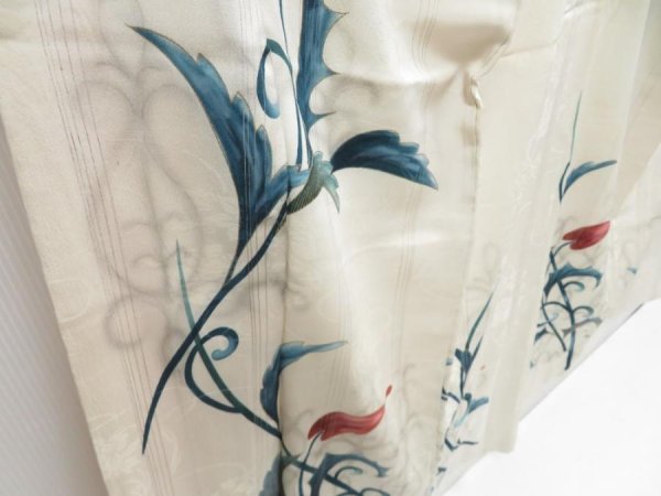 Photo3: 4220T13z700 Vintage Japanese Kimono Silk TSUKESAGE Flower Off-white (3)