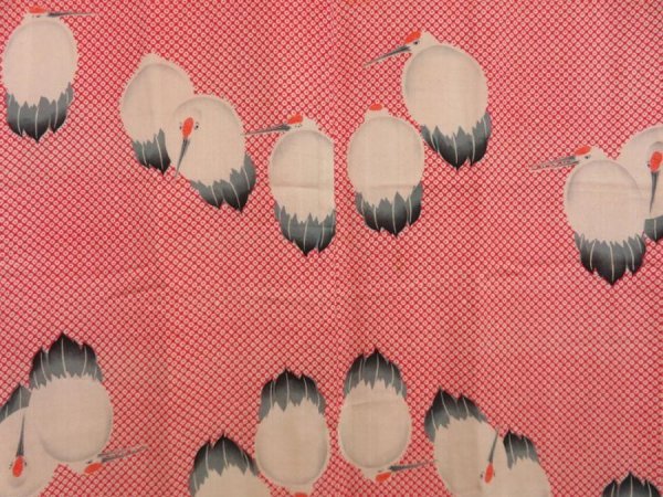Photo3: 4225T04z450 Antique Japanese Kimono Silk JUBAN Crane Red (3)