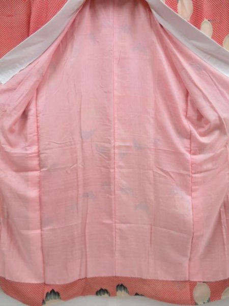 Photo7: 4225T04z450 Antique Japanese Kimono Silk JUBAN Crane Red (7)