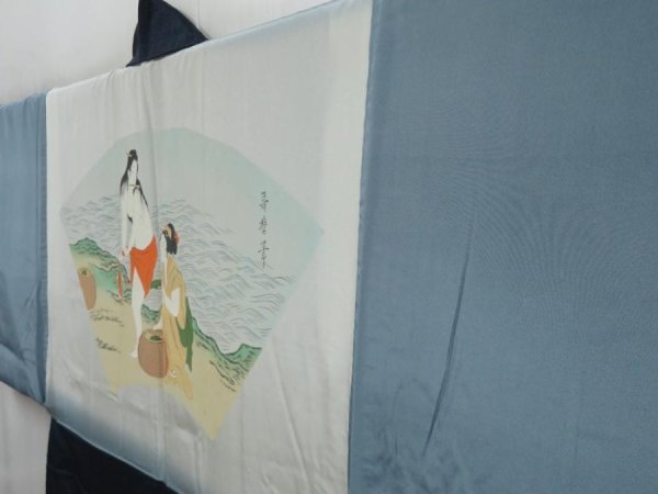 Photo2: 4227T10z530 Vintage Japanese Kimono Silk Men's OSHIMA HAORI Shunga (2)