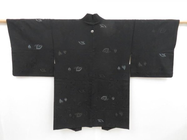 Photo2: 4229T04z610 Vintage Japanese Kimono Silk HAORI Leaf Black (2)