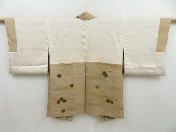 Photo5: 4301T07z480 Vintage Japanese Kimono Silk HAORI Leaf Sand beige (5)