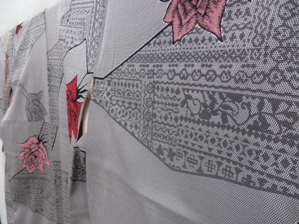 Photo2: 4301T16z870 Vintage Japanese Kimono Silk KOMON Rose Gray (2)