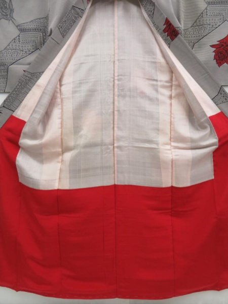 Photo5: 4301T16z870 Vintage Japanese Kimono Silk KOMON Rose Gray (5)