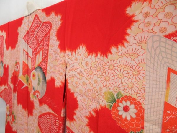 Photo2: 4303T04z470 Antique Japanese Kimono Silk JUBAN Royal cart Red (2)