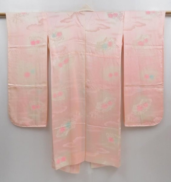 Photo1: 4303T05z540  Japanese Kimono Silk Rinzu FURISODE JUBAN Jigami Pink (1)
