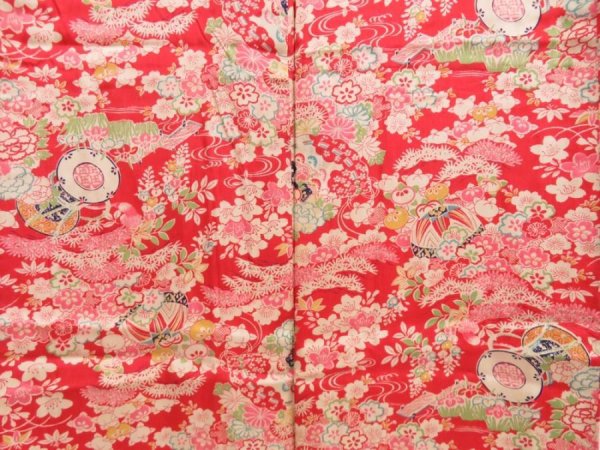 Photo3: 4303T07z660 Antique Japanese Kimono Jinken JUBAN Hand drum Dark red (3)