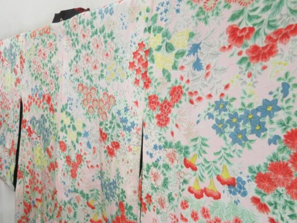 Photo3: 4304T02z580 Vintage Japanese Kimono Silk OMESHI HAORI COAT Flower Black (3)