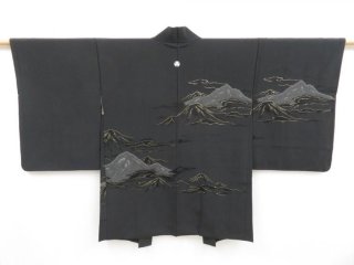 Japanese Vintage Haori Black Kimono 正絹 4506T09z690 Vintage Japanese Kimono Silk HAORI Mountain