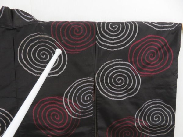 Photo6: 4306T11z440 Vintage Japanese Kimono Silk MEISEN HAORI Ripple Black (6)
