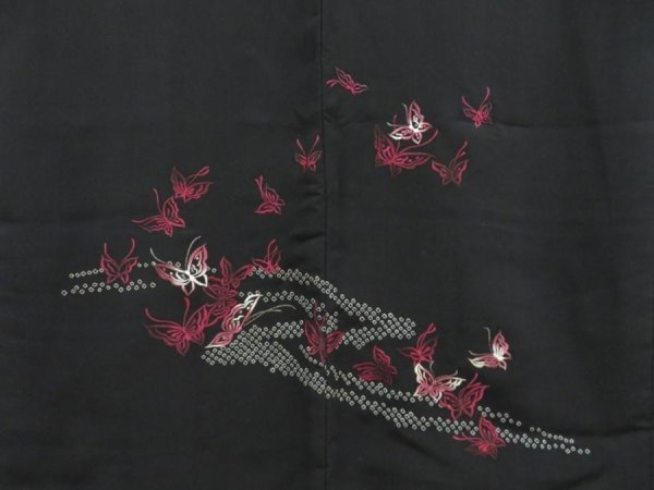 Photo3: 4307T03z540 Vintage Japanese Kimono Silk HAORI Butterfly Black (3)
