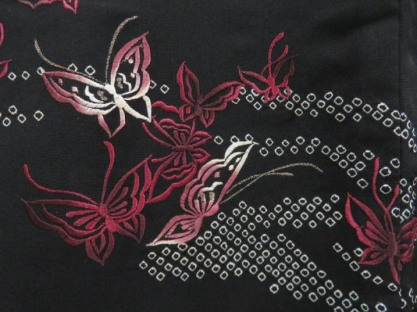 Photo4: 4307T03z540 Vintage Japanese Kimono Silk HAORI Butterfly Black (4)