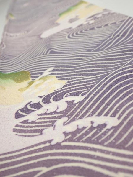 Photo4: 2Z07z40  Japanese Kimono Silk  FABRIC Wave Light purple 58.3x7.1 (4)