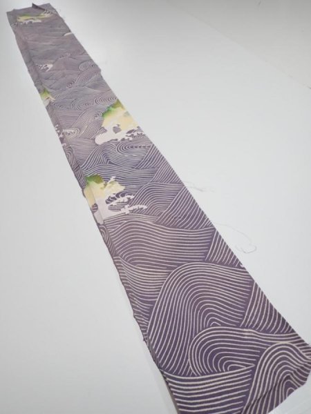 Photo5: 2Z07z40  Japanese Kimono Silk  FABRIC Wave Light purple 58.3x7.1 (5)