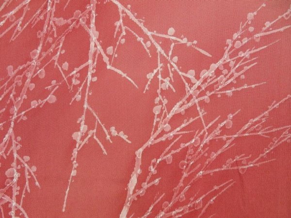 Photo6: 4311T12z930 Vintage Japanese Kimono Silk KOMON Branch Dark coral (6)