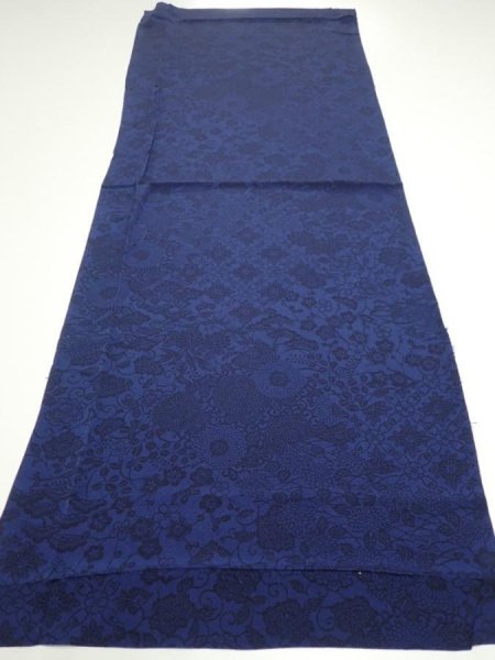 Photo6: 2J01z60  Japanese Kimono Crepe Silk  FABRIC Flowers Indigo 37.8x15.0 (6)