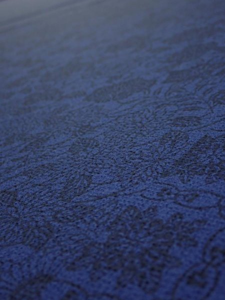 Photo4: 2J06z  Japanese Kimono Crepe Silk  FABRIC Flowers Indigo (4)