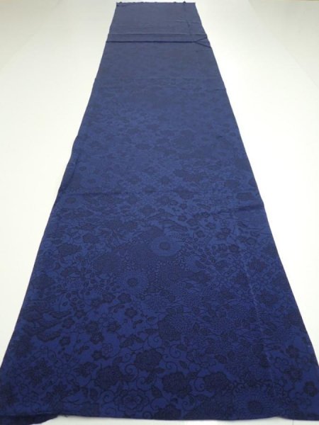 Photo5: 2J06z  Japanese Kimono Crepe Silk  FABRIC Flowers Indigo (5)