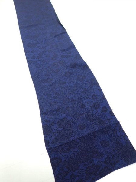 Photo2: 2J09z70  Japanese Kimono Crepe Silk  FABRIC Flowers Indigo 85.8x7.3 (2)