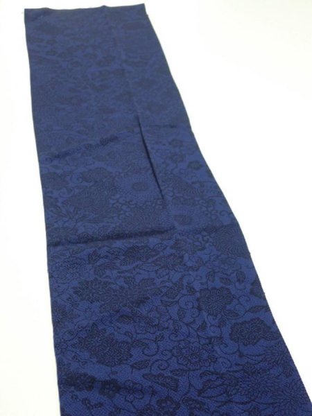 Photo3: 2J10z30  Japanese Kimono Crepe Silk  FABRIC Flowers Indigo 37.0x7.3 (3)
