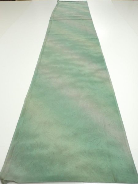 Photo5: 2J06z90  Japanese Kimono Silk  FABRIC Suminagashi Soft green 70.1x14.4 (5)