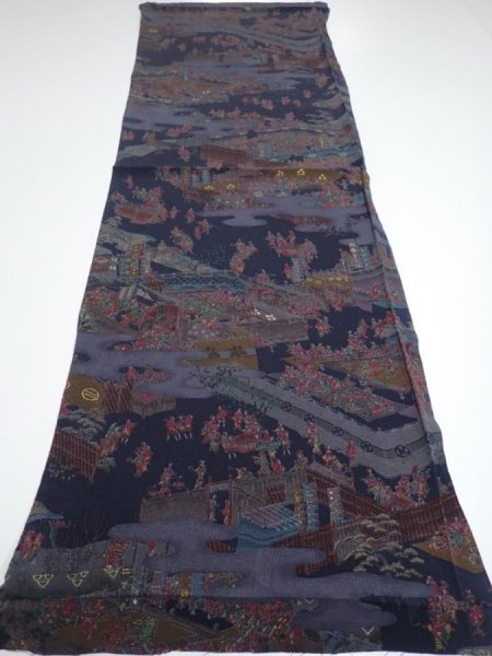 Photo5: 2i02z70  Japanese Kimono Crepe Silk  FABRIC Edo era Dark navy 40.9x14.0 (5)