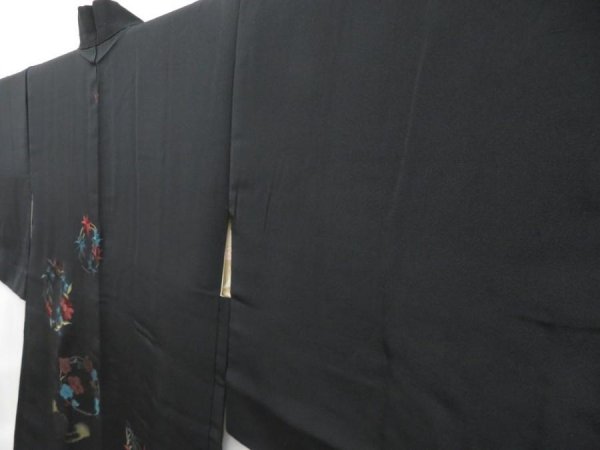 Photo2: 4323T10z560 Vintage Japanese Kimono Silk HAORI Chrysanthemum Black (2)