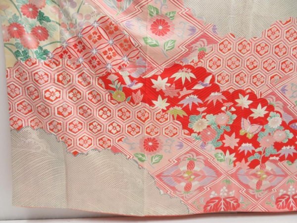Photo4: 4323T12z1280  Japanese Kimono Silk FURISODE Flowers Pink (4)