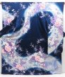 Photo1: 4325T02z1130  Japanese Kimono Silk FURISODE Peony Dark navy (1)