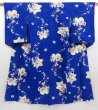 Photo1: 4325T05z640 Vintage Japanese Kimono Jinken KOMON Flowers Oriental blue (1)