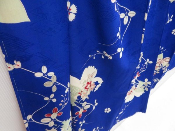 Photo3: 4325T05z640 Vintage Japanese Kimono Jinken KOMON Flowers Oriental blue (3)