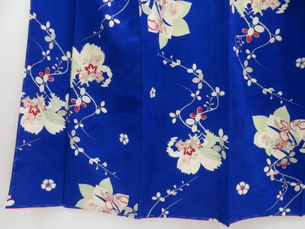 Photo4: 4325T05z640 Vintage Japanese Kimono Jinken KOMON Flowers Oriental blue (4)