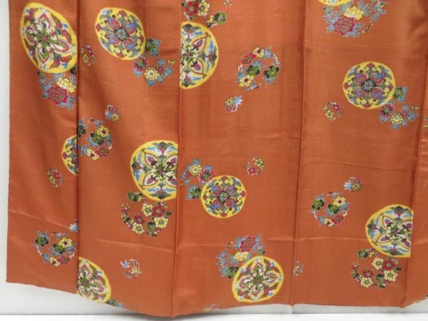 Photo4: 4325T08z630 Vintage Japanese Kimono Silk KOMON Flowers Brown (4)