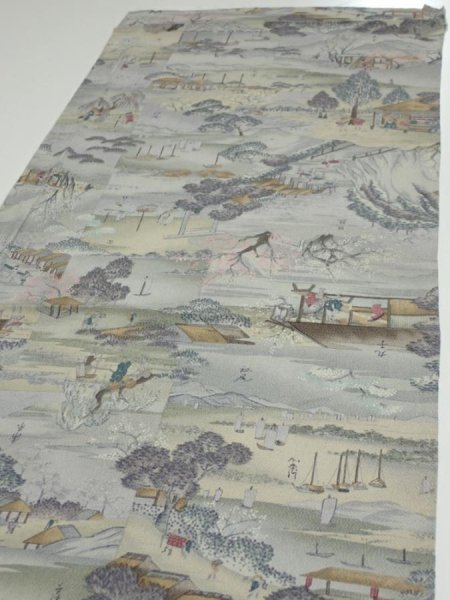 Photo3: 2K01z70  Japanese Kimono Crepe Silk  FABRIC Edo era Light gray 41.7x14.8 (3)
