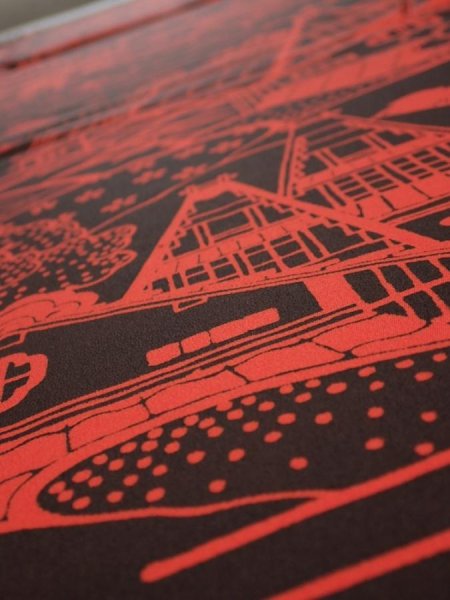 Photo4: 2K06z90  Japanese Kimono Silk  FABRIC Old house Dark brown 66.1x14.6 (4)