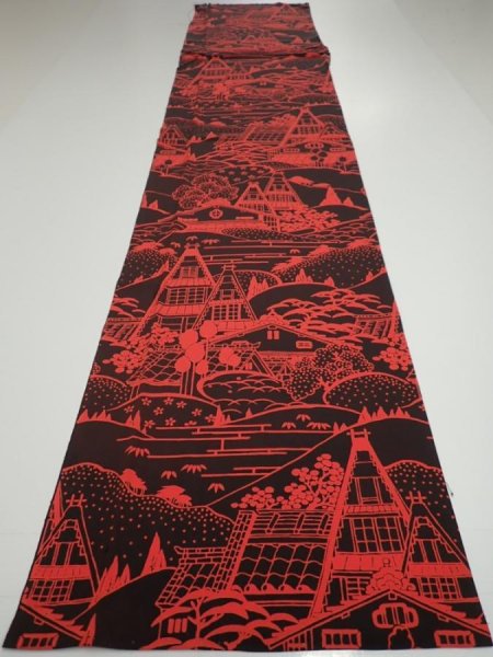 Photo5: 2K06z90  Japanese Kimono Silk  FABRIC Old house Dark brown 66.1x14.6 (5)