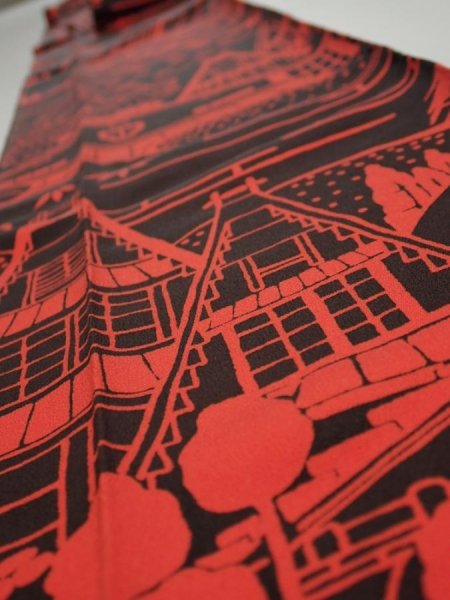 Photo3: 2K09z60  Japanese Kimono Silk  FABRIC Old house Dark brown 85.0x6.7 (3)