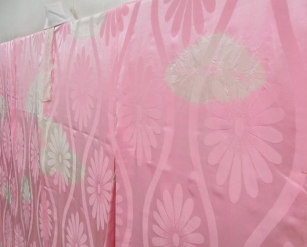 Photo2: 4331T03z680 Vintage Japanese Kimono Silk JUBAN Chrysanthemum Pink (2)