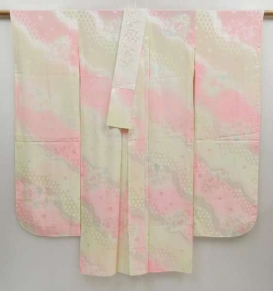 Photo6: 4331T08z680  Japanese Kimono Silk JUBAN Flowers Pink (6)