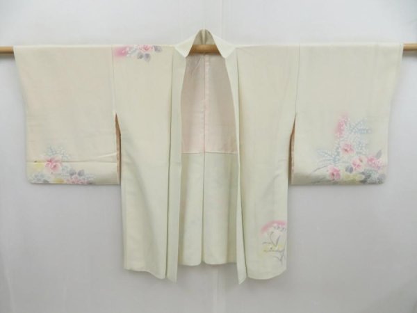 Photo5: 4401T04z620 Vintage Japanese Kimono Silk HAORI Flowers Off-white (5)