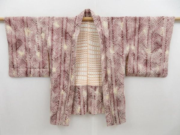 Photo5: 4401T12z480 Vintage Japanese Kimono Silk SHIBORI HAORI  Dark purple-gray (5)