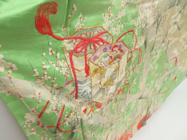Photo3: 4402T01z930 Vintage Japanese Kimono Silk FURISODE Shell box Light cream (3)