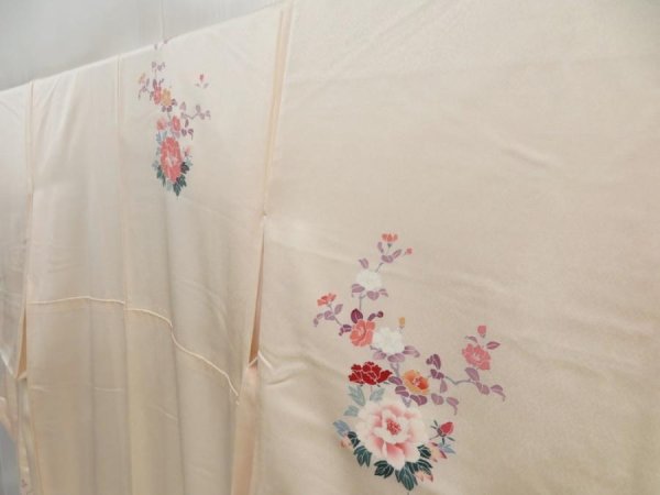 Photo2: 4405T01z880  Japanese Kimono Silk TSUKESAGE Peony Light peach (2)