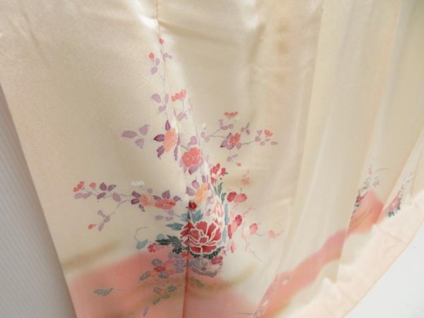 Photo3: 4405T01z880  Japanese Kimono Silk TSUKESAGE Peony Light peach (3)
