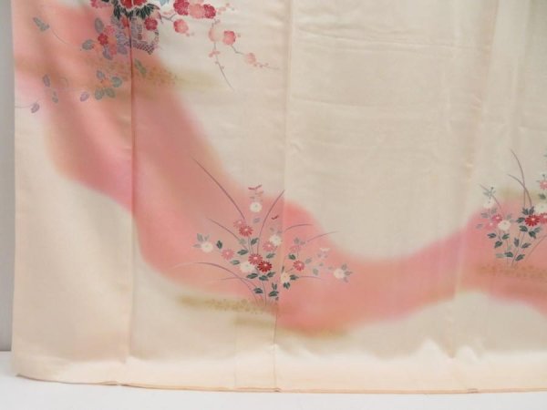 Photo6: 4405T01z880  Japanese Kimono Silk TSUKESAGE Peony Light peach (6)