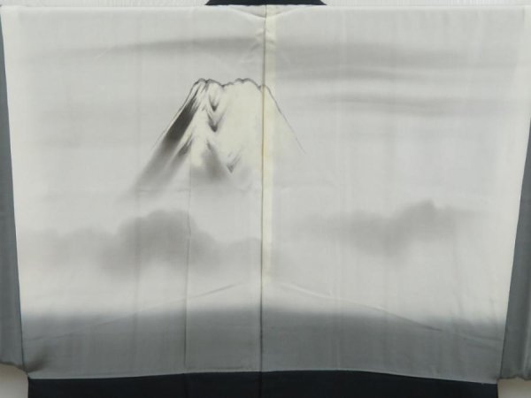 Photo2: 4409T01z660 Vintage Japanese Kimono Blend silk Men's HAORI Mt.Fuji Dark navy (2)